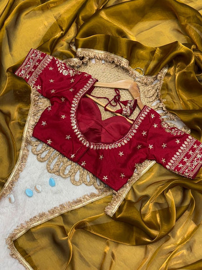Stylish Gold And Maroon Silk Jimmi Chu Silk Saree