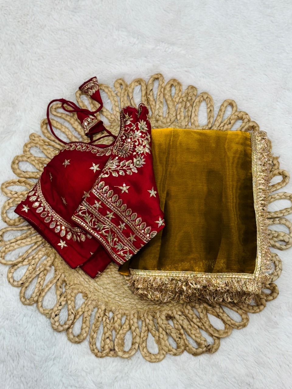 Stylish Gold And Maroon Silk Jimmi Chu Silk Saree