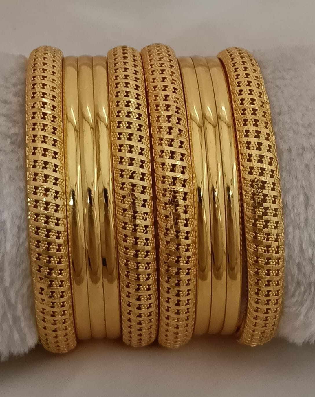 Oh Gracious Indian Gold Plated Metal Bangles Featuring Textured And Studded Patterns