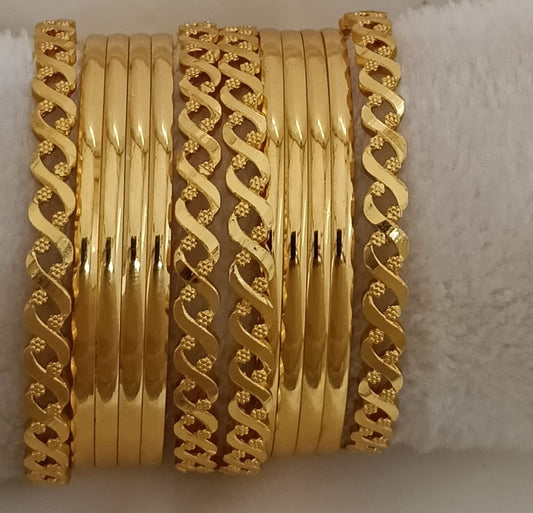 Pingbling Indian Gold Plated Metal Bangles Featuring Textured And Studded Patterns
