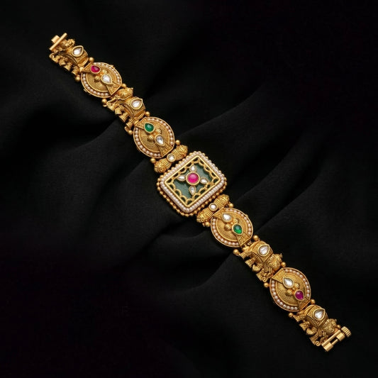 Traditional Multicolor Rajwadi Heritage Gold Plated Bracelet