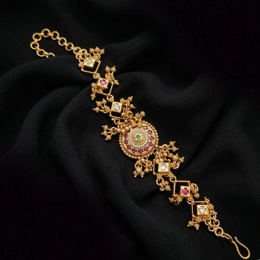 Glittering Stones Multicolor Rajwadi Heritage Gold Plated Bracelet
