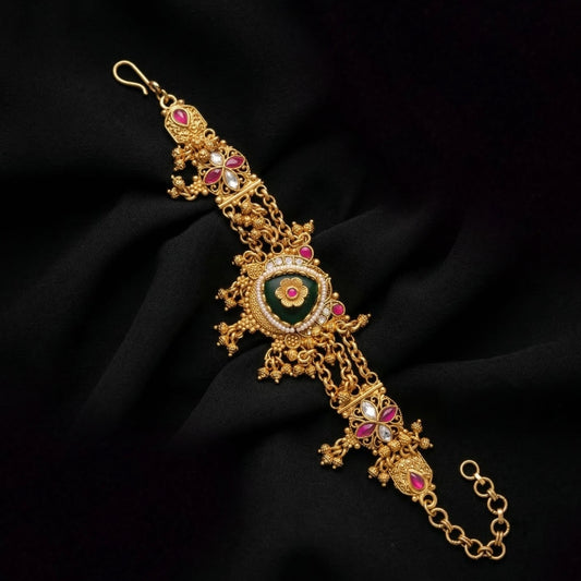 Classic Baggy Multicolor Rajwadi Heritage Gold Plated Bracelet