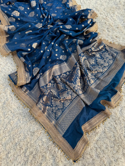 Exquisite Navy Blue Banarasi Soft Georgette Saree