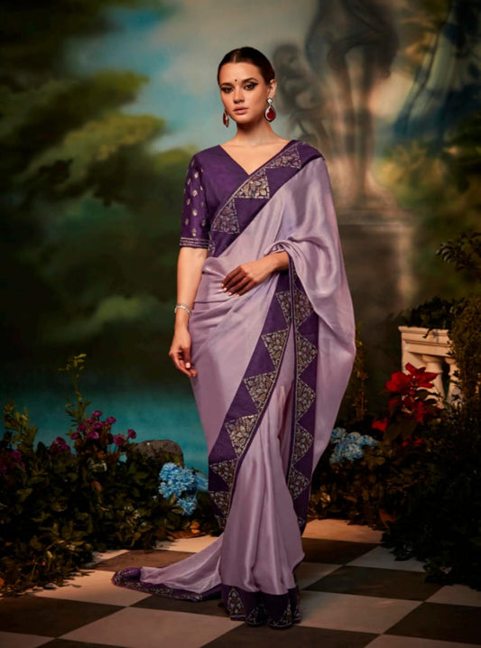 Enchanting Purple Premium Febric With Embroidery Or Swrovski Work Saree