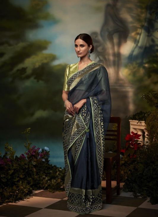 Effortless Black Premium Febric With Embroidery Or Swrovski Work Saree