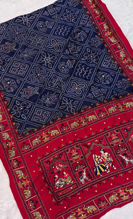 Women Blue Pashmina Silk Saree