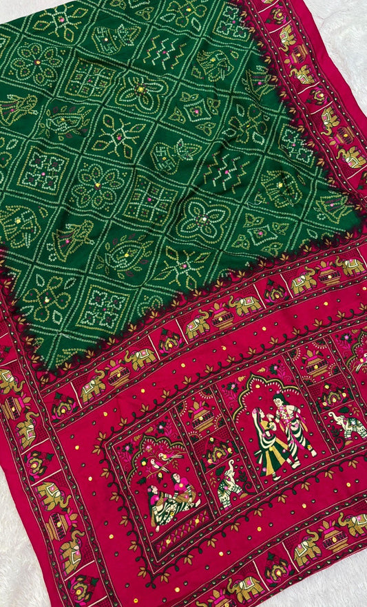 Women Green Pashmina Silk Saree