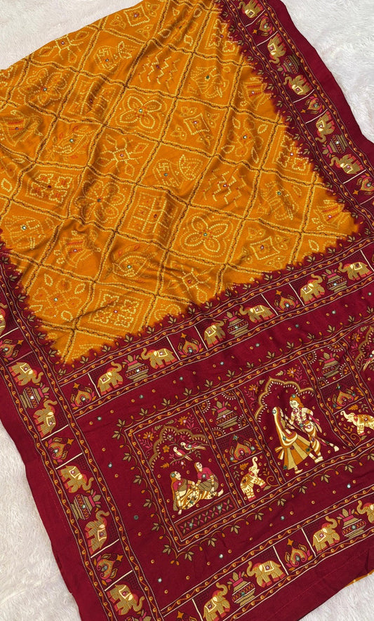 Women Mustard Pashmina Silk Saree