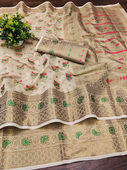 Women Beige Soft Silk Paithani Saree