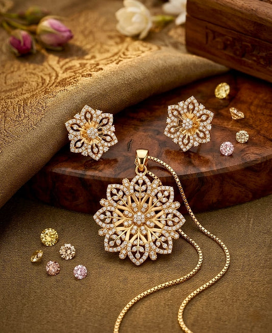 Delightful Wears Gold Plated Geometric Pendant Set With Earring