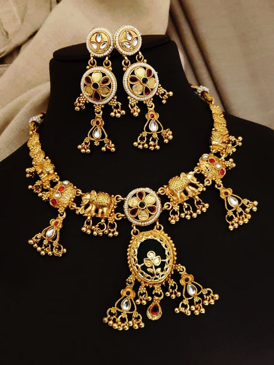 Extreme Jewels Antique Gold Plated Choker Jewelry Set For Women