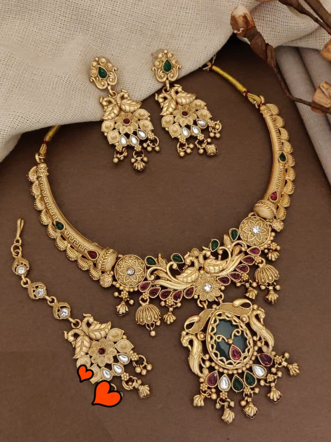 Golden Gleam Antique Gold Plated Choker Jewelry Set For Women