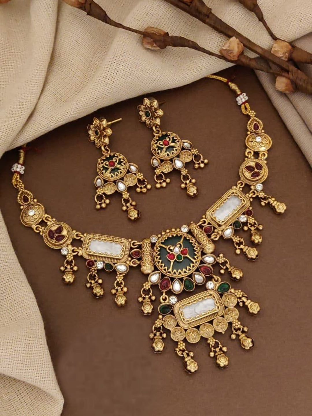 Pingbling Antique Gold Plated Choker Jewelry Set For Women