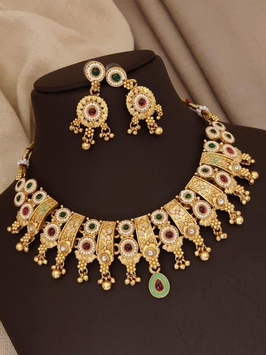 Heritage Antique Gold Plated Choker Jewelry Set For Women