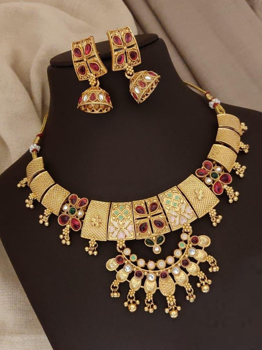 Golden Grace Antique Gold Plated Choker Jewelry Set For Women