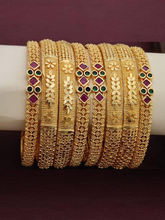 Elegant Premium Gold Ruby Bangle Set