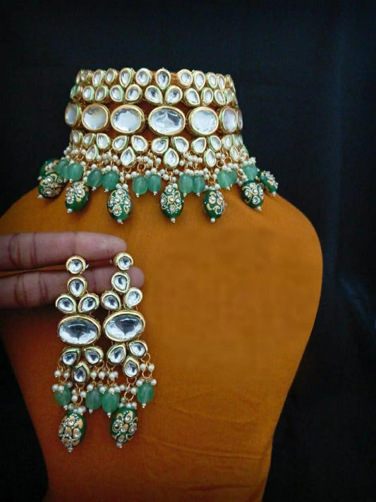 Elegant Mint Meenakari Choker Necklace Set