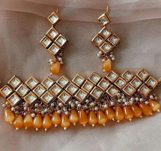 Elegant Rust Meenakari Necklace Set