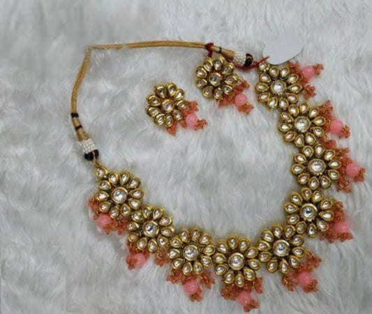 Elegant Pink Kundan Necklace Set