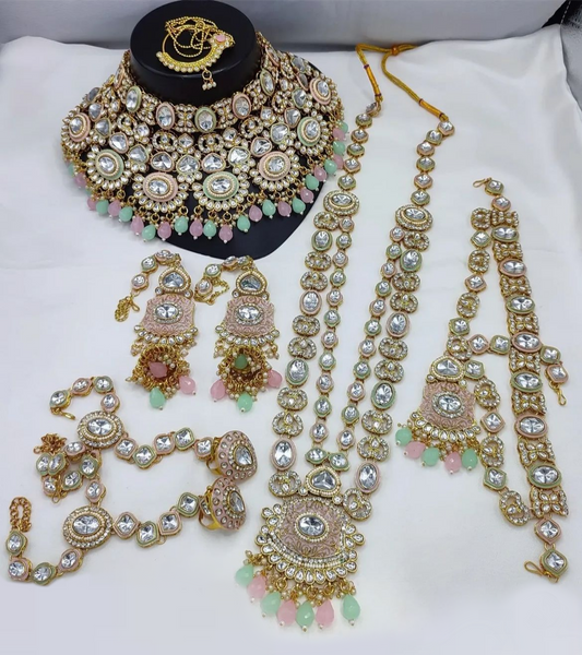 Elegant Multicolor Rajwadi Bridal Necklace Set