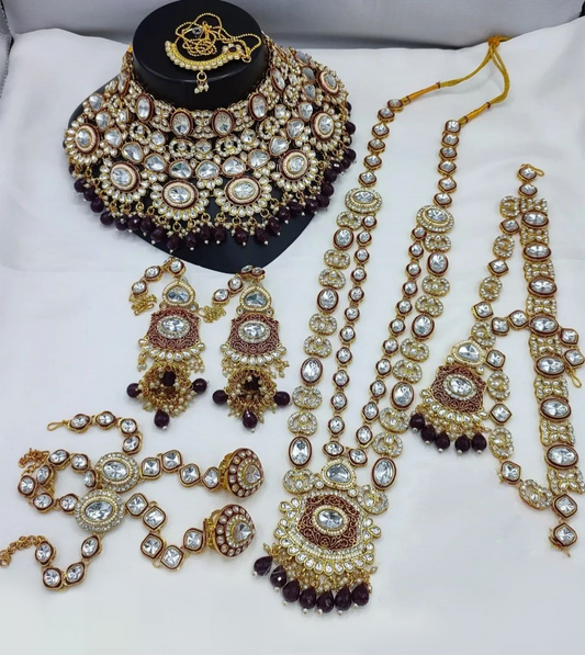 Elegant Dark Purple Rajwadi Bridal Necklace Set