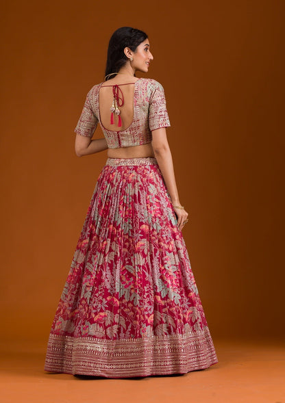 Chic Pink Organza Stylish Lehenga