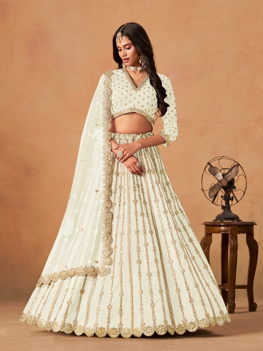 Elegant White Art Silk Traditional Lehenga