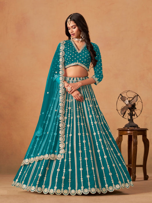 Sophisticated Blue Art Silk Traditional Lehenga