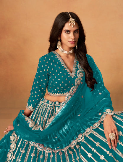 Sophisticated Blue Art Silk Traditional Lehenga