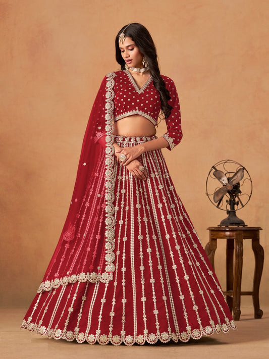 Luxurious Maroon Art Silk Traditional Lehenga
