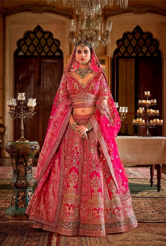 Refined Pink Silk Bridal Lehenga