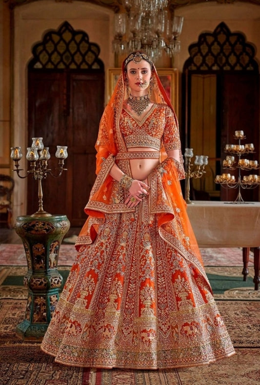 Tailored Orange Silk Bridal Lehenga