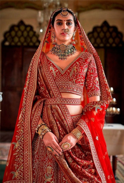 Polished Red Silk Bridal Lehenga