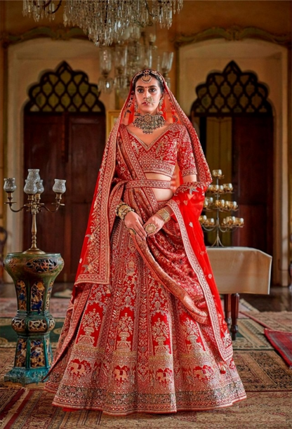 Polished Red Silk Bridal Lehenga