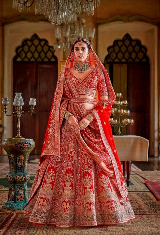 Polished Red Silk Bridal Lehenga