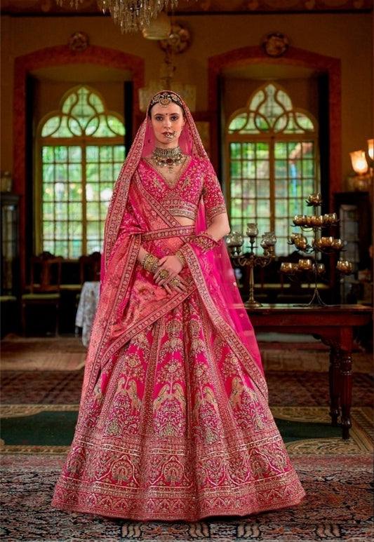 Graceful Pink Silk Bridal Lehenga