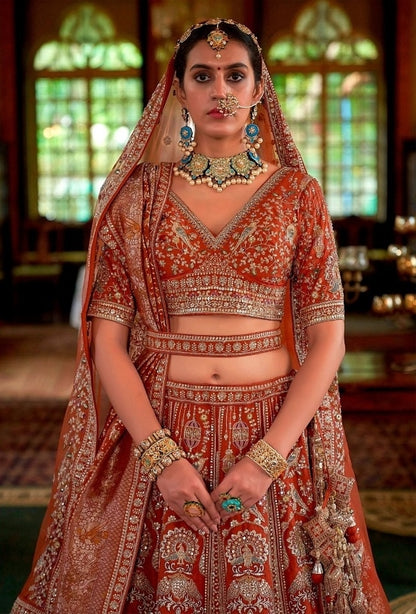 Trendy Rust Silk Bridal Lehenga
