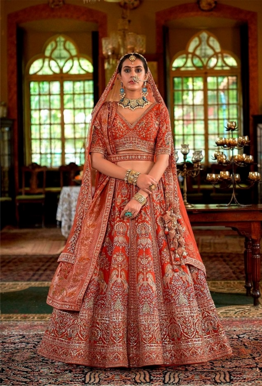 Trendy Rust Silk Bridal Lehenga