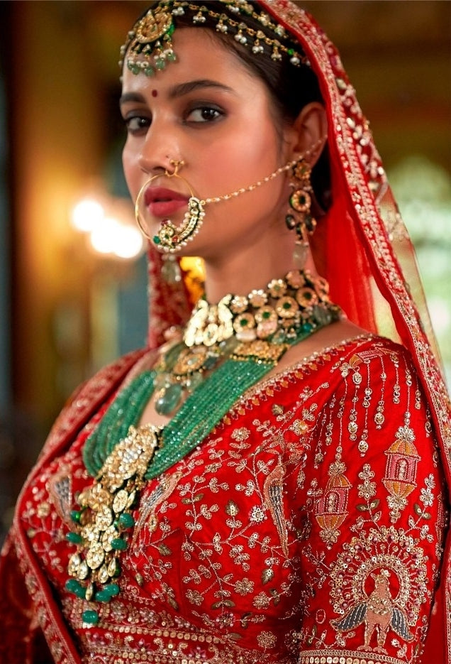 Dazzling Red Silk Bridal Lehenga