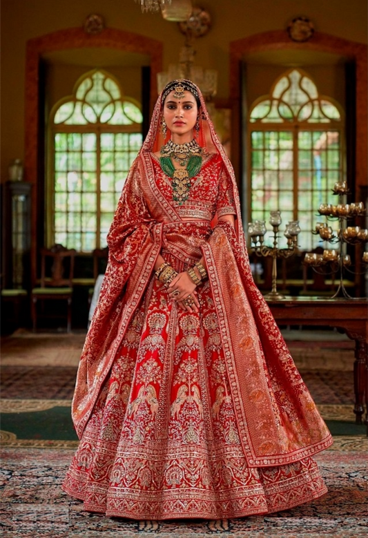 Dazzling Red Silk Bridal Lehenga