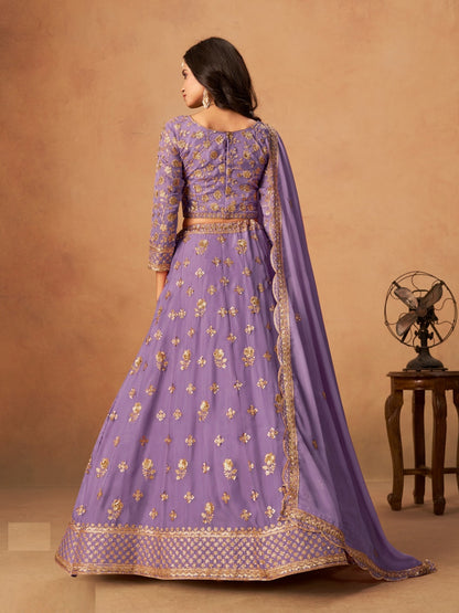 Women Purple Organza Traditional Lehenga