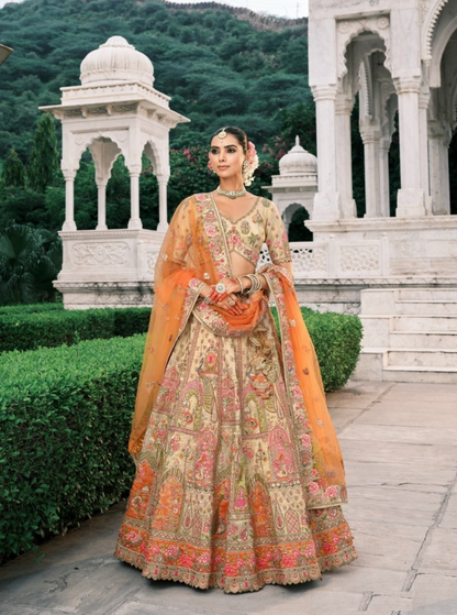 Sublime Cream Fancy Silk Bridal Lehenga