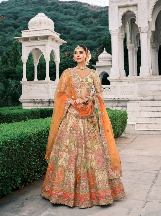 Sublime Cream Fancy Silk Bridal Lehenga