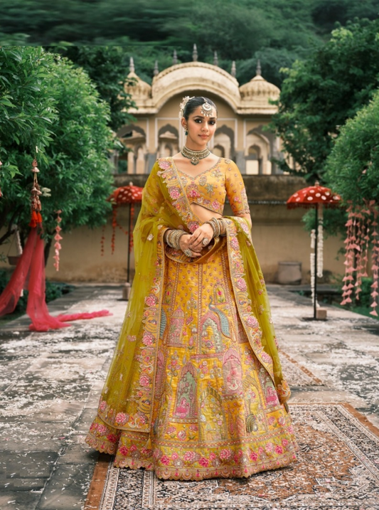 Iconic Yellow Fancy Silk Bridal Lehenga