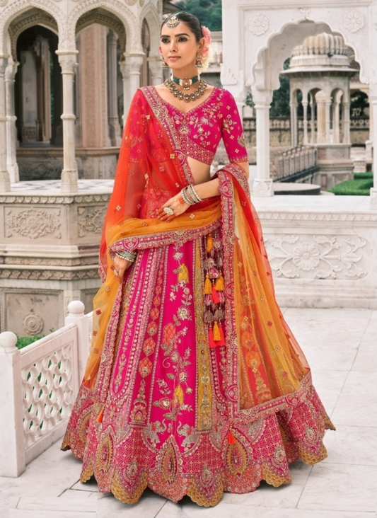 Sumptuous Pink Fancy Silk Bridal Lehenga