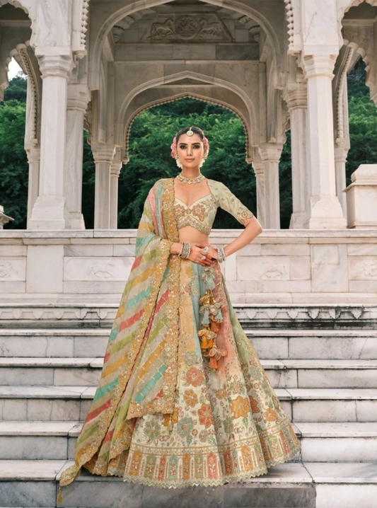 Avant-Garde Sea Green Fancy Silk Bridal Lehenga