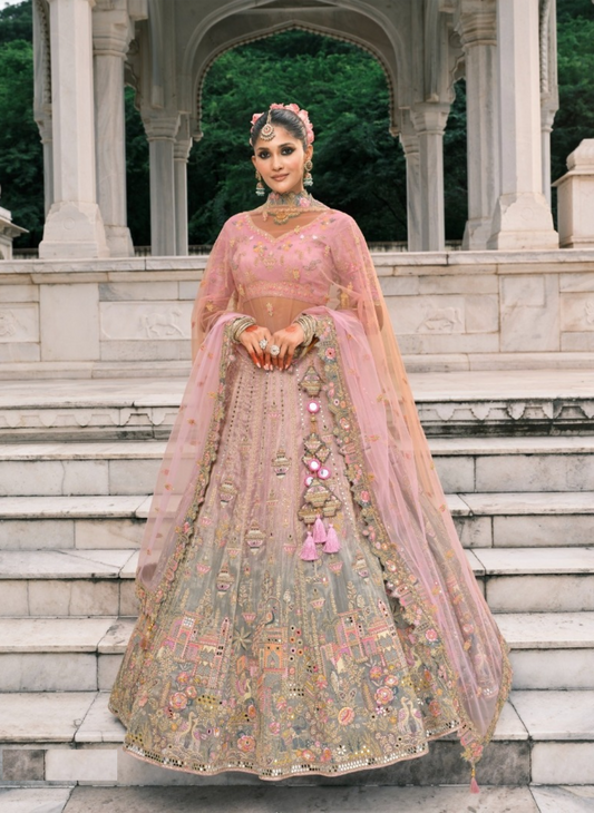 Amazing Pink Fancy Silk Bridal Lehenga