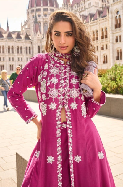 Beautiful Pink Silk Front Slit Salwar Suit Set