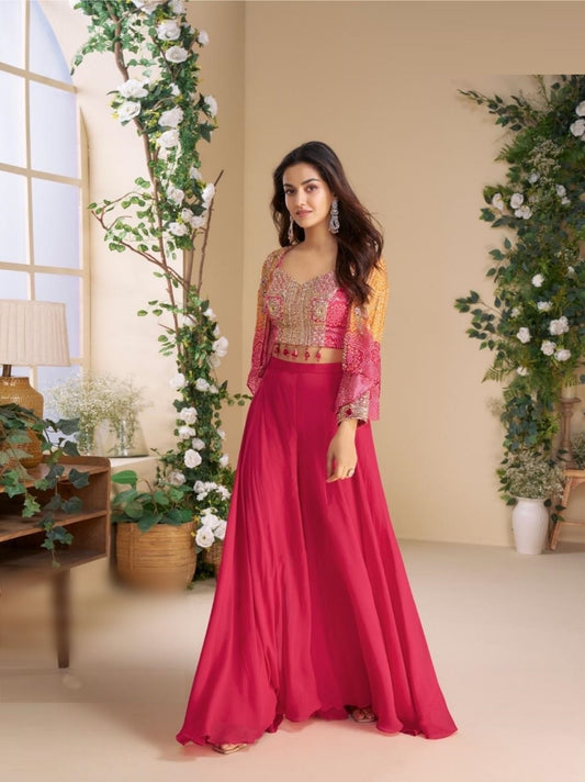 Women Pink Real Chinon Silk Indo Western Outfit Dress